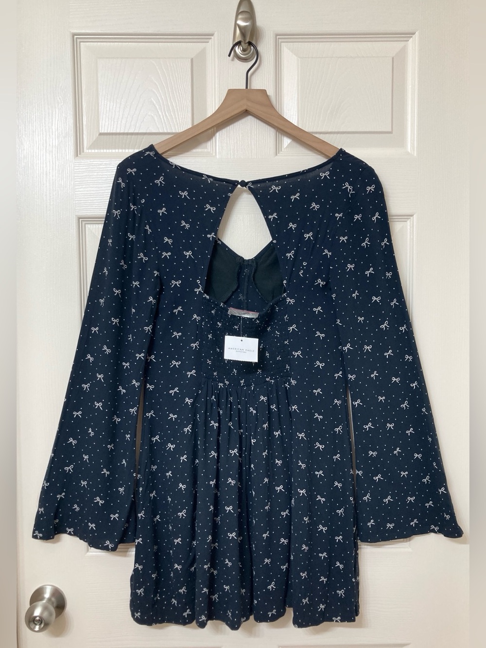 American Eagle Black Bow Print Babydoll Mini Romper Medium Grunge Punk 70s Retro - Picture 7 of 10